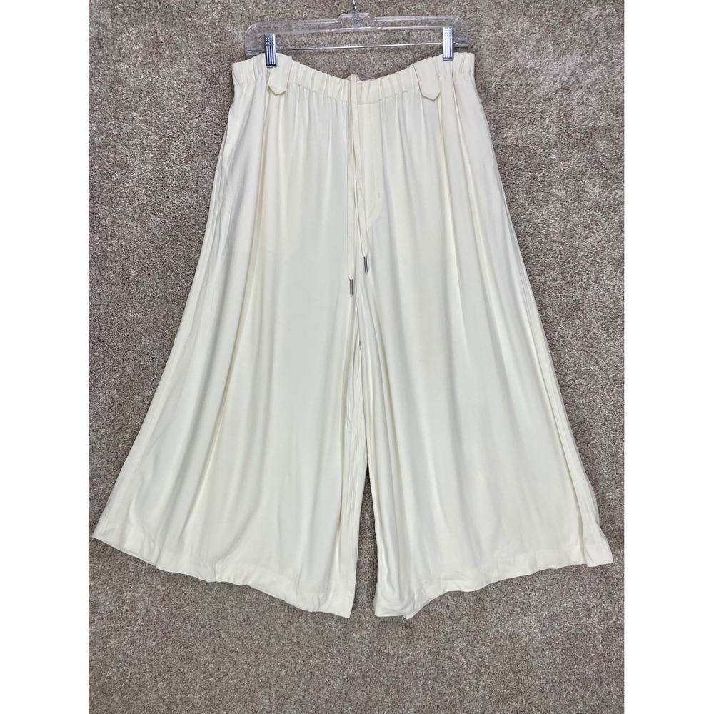 Helmut Lang Silk Lined Wide Leg Pants Womens L Cream Drawstring Lagenlook Lounge